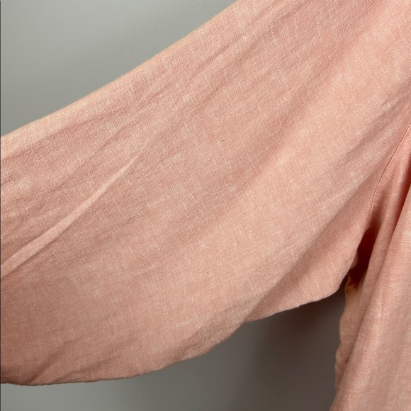 Cynthia Rowley Lagenlook Linen Long Sleeve V Neck Button Front Top 3X Soft Pink - Picture 9 of 14